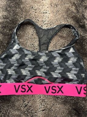 VSX Gray Camo Racerback Sports Bra with Bright Pink Band